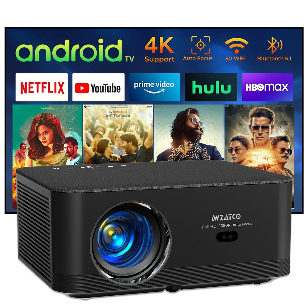 WZATCO Neo Fully Automatic 9000 Lumens, Full HD Native 1080P, 4K HDR Android Projector for Home, (Auto Focus + Auto Keystone), HDMI ARC, Dual WiFi & BT, YouTube, Netflix, Prime & More