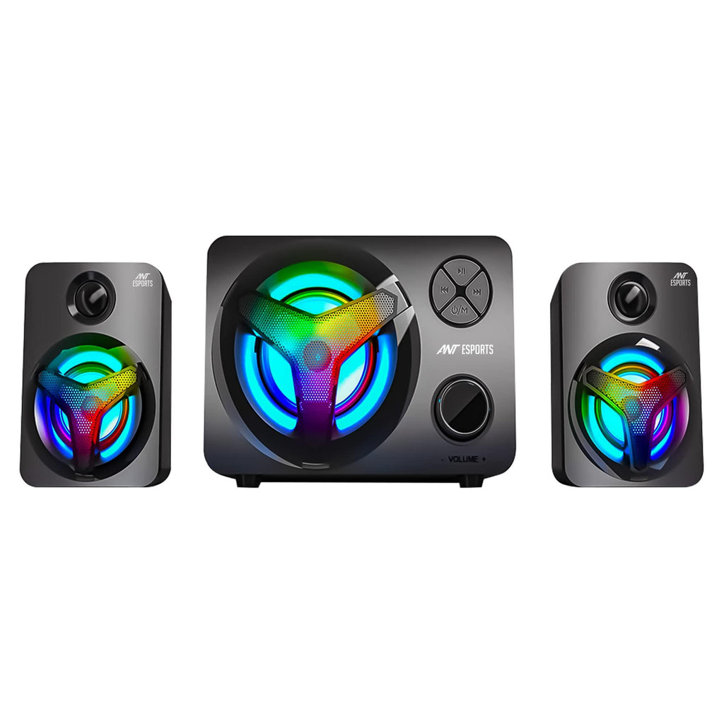 Ant Esports GS350 Pro 2.1 Stereo Gaming Speakers 15W,USB Powered Bluetooth Desktop Speaker Plus 3.5 mm Aux-in, in-line VolumeControl,RGB LED Lights Multimedia Speakers for PC, Laptop,Tablet,Cellphone