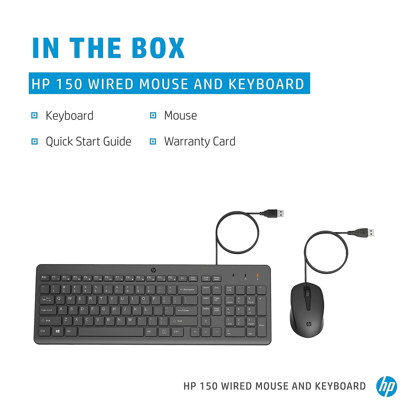 (Refurbished) HP 150 Wired Keyboard and Mouse Combo with 12 Shortcut Keys and USB Mouse with 1600 DPI (2