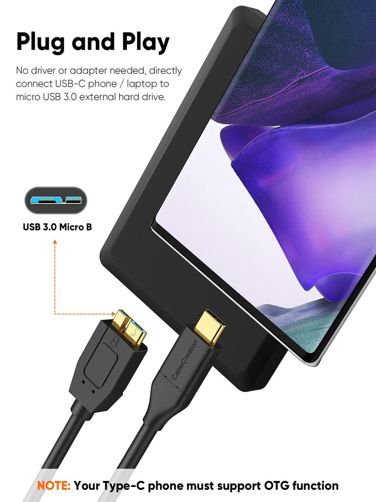 CableCreation Short Micro B to USB C Hard Drive Cable 1FT, USB 3.1 Type C to Micro B Cable 10Gbps,USB C to External Hard Drive Cable Compatible with,MacBook Pro Air,0.3m Black