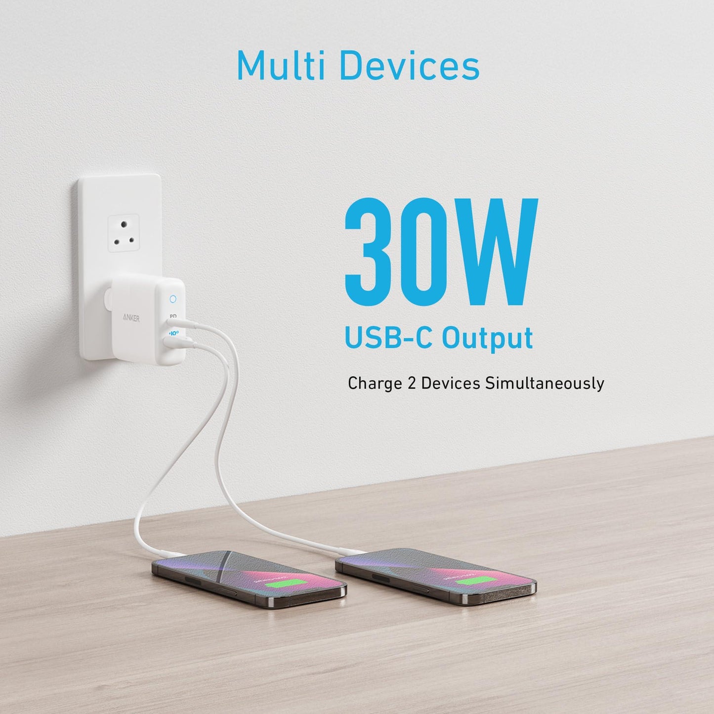 Anker Wall Charger USB C, 33W 2-Port Compact USB C Charger with 18W Power Delivery and 15W PowerIQ 2.0, Power Delivery PD with Patented PIQ 3.0 Technology for iPhone 15/14/13, Galaxy, iPad and More