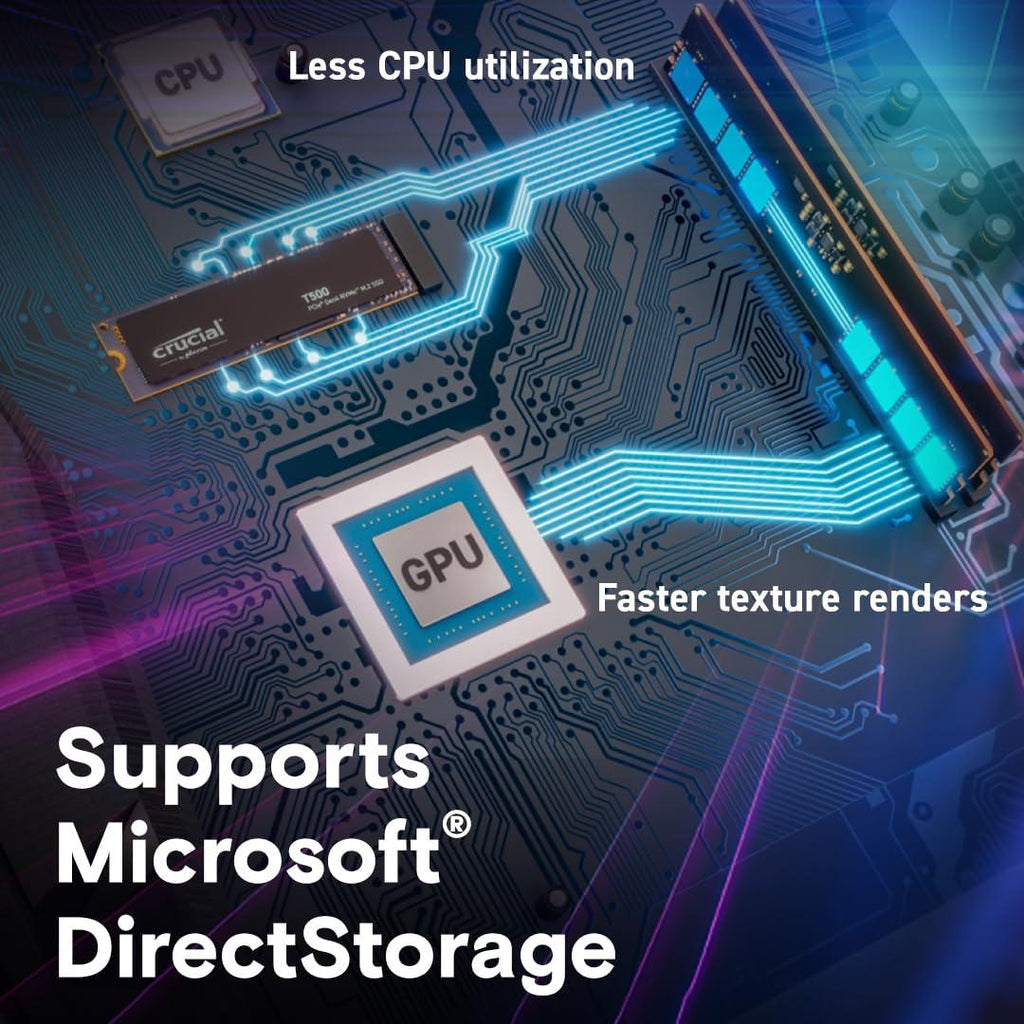 Crucial® T500 1TB PCIe Gen4 NVMe M.2 SSD with heatsink