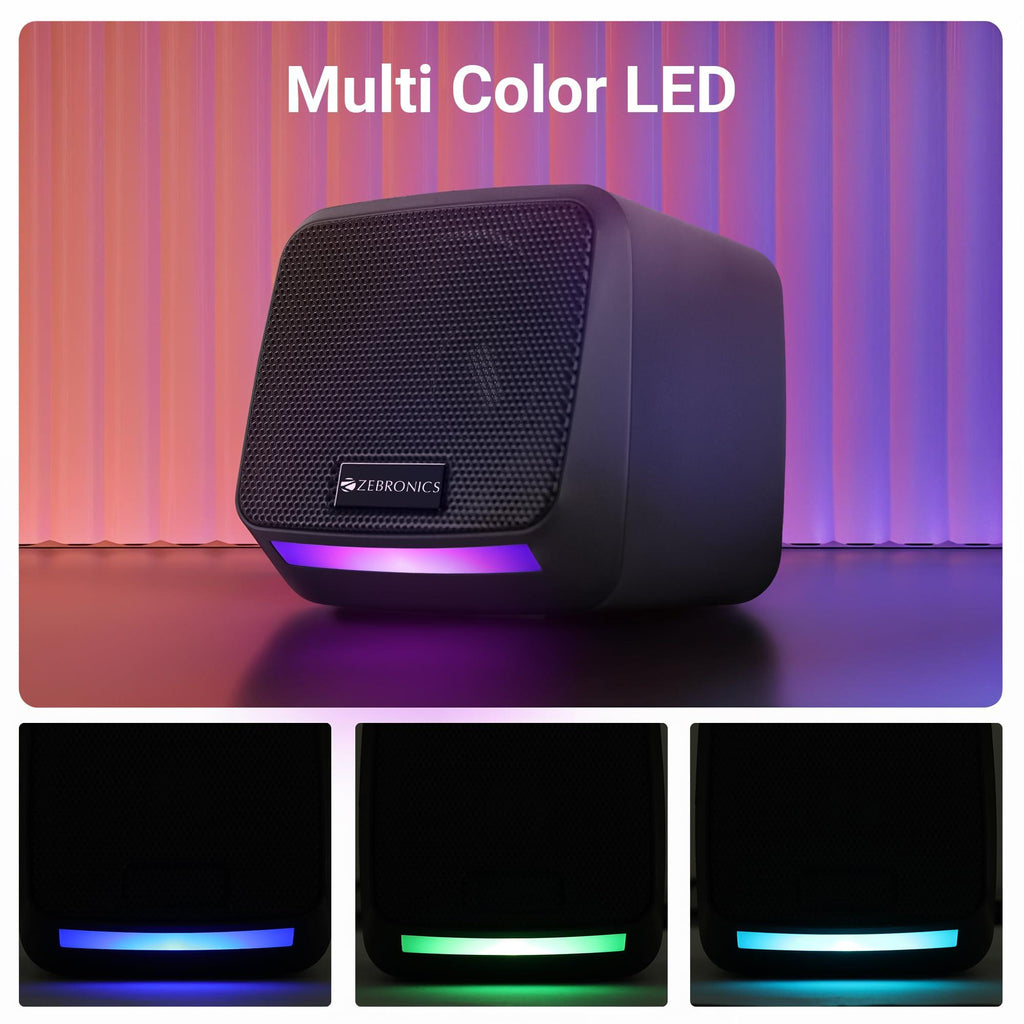 ZEBRONICS Igloo 1, 2.0 USB Computer Speakers, 8 Watts, Multicolor LED, USB Powered, AUX, Volume Control Pod for PC, Laptops, Desktop