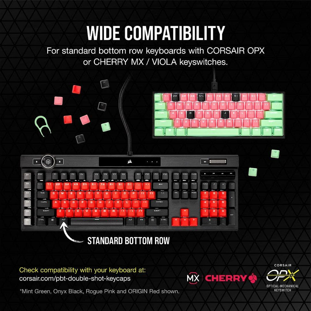 Corsair PBT Double-Shot PRO Keycap Mod Kit – Double-Shot PBT Keycaps – Mint Green – Standard Bottom Row – Textured Surface – 1.5mm-Thick Walls – O-Ring Dampeners (CH-9911080-NA)