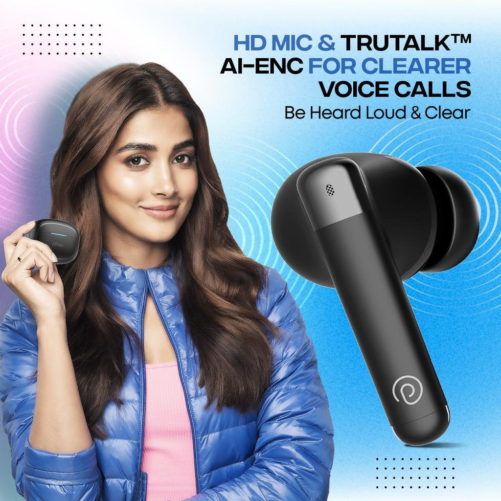 pTron Newly Launched Bassbuds Duo Pro TWS Earbuds, TruTalk AI-ENC Calls, 38H Playtime, Deep Bass, 50ms Movie/Music Modes, In-Ear Bluetooth 5.3 Headphones with HD Mic,Fast Type-C Charging & IPX5(Black) - Triveni World