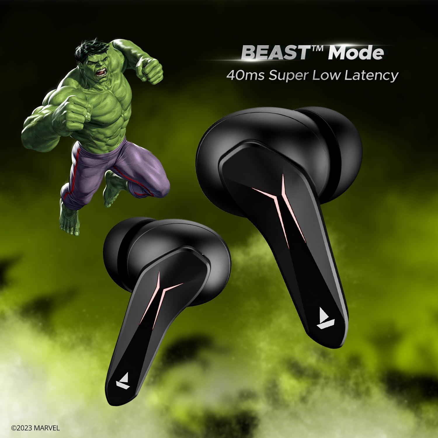 boAt Immortal 121 Hulk Edition in Ear TWS Gaming Earbuds with Beast Mode(40ms Low Latency), 40H Playtime, Blazing LEDs, Quad Mics ENx Signature Sound, ASAP Charge(10 Mins= 180 Mins)(Green Fury) - Triveni World