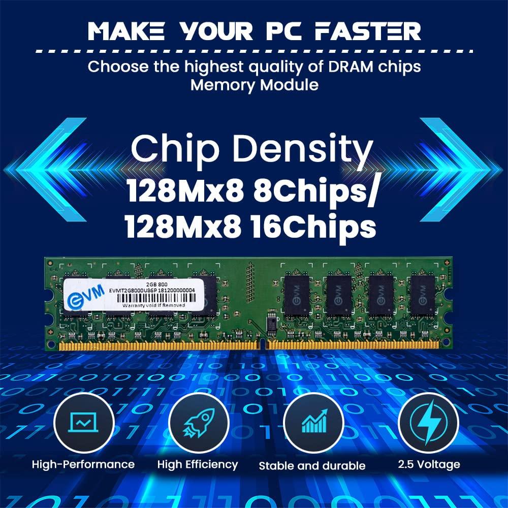 EVM 2GB DDR2 Desktop RAM Long 800MHz DIMM Memory - Experience Faster and Reliable Computing with 10 Year Warranty (EVMT2G8000U86P)