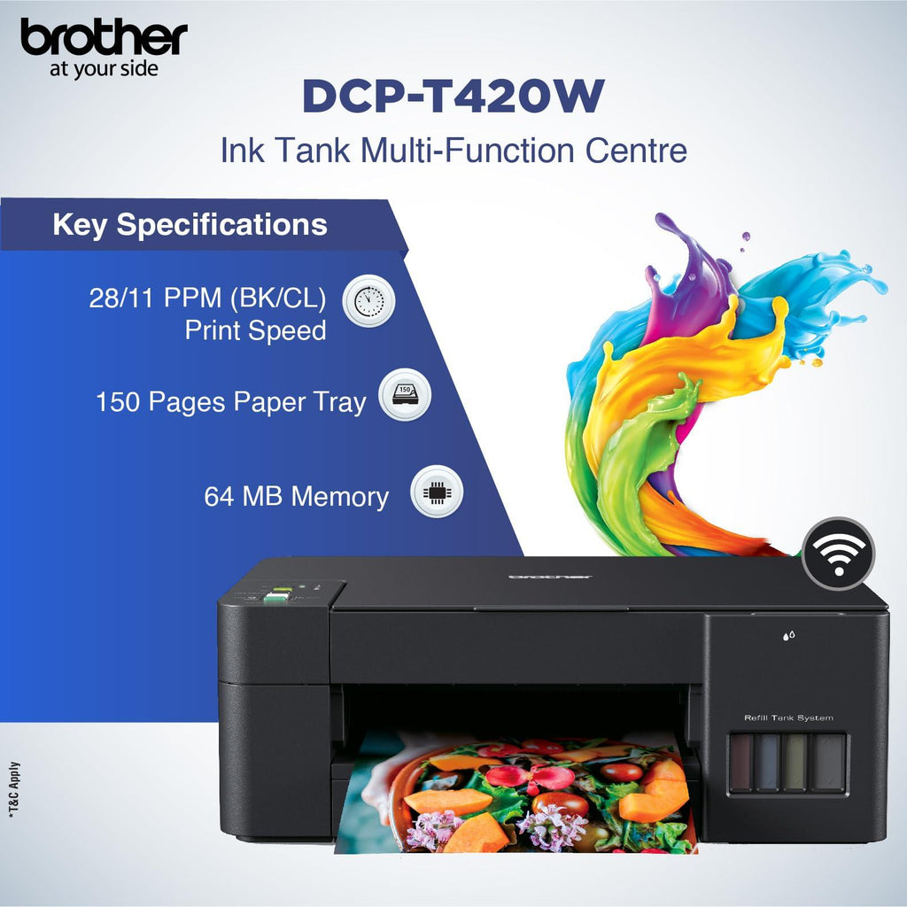 Brother DCP-T420W All-in One Ink Tank Refill System Printer with Built-in-Wireless Technology