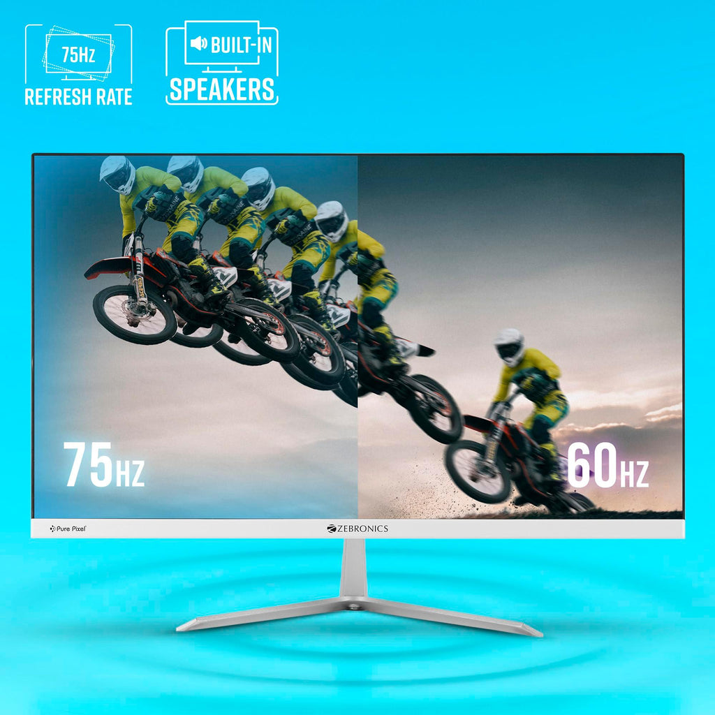 ZEBRONICS EA124 LED Monitor with FHD 1920x1080,75Hz Refresh Rate, 16.7M Colors, 16:9 Aspect Ratio, 250 nits Brightness (max), Ultra Slim Bezel, Built-in Speakers, Metal stand, Dual Input