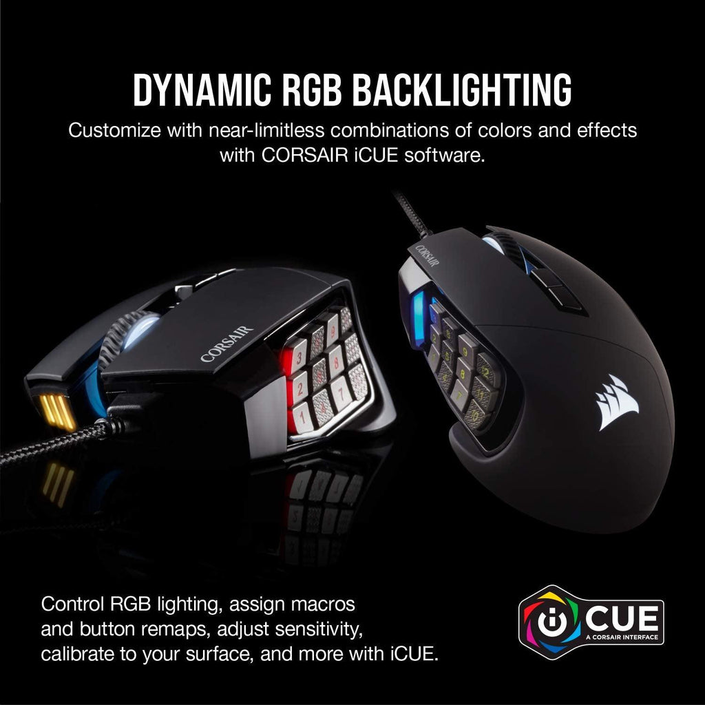 Corsair Scimitar RGB Elite, MOBA/MMO Gaming Mouse, Black, Backlit RGB LED, 18000 DPI, Optical (CH-9304211-AP)