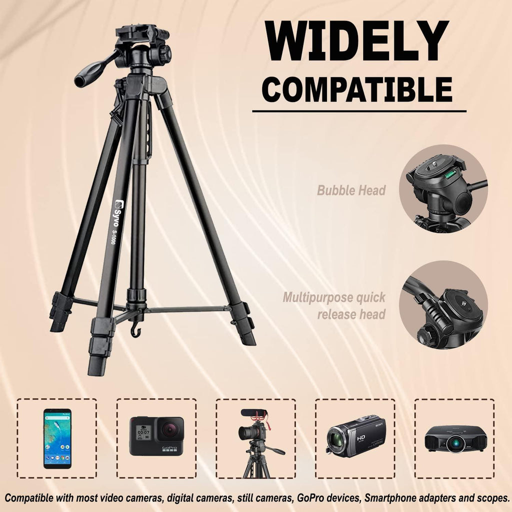 Syvo S -1000 PRO 67 Inch (170CM) Tripod for DSLR, Camera | Operating Height: 5.57 Feet| Maximum Load Capacity up to 5kg | Portable Lightweight Aluminum Tripod 360 Degree Ball Head | Carry Bag (Black)