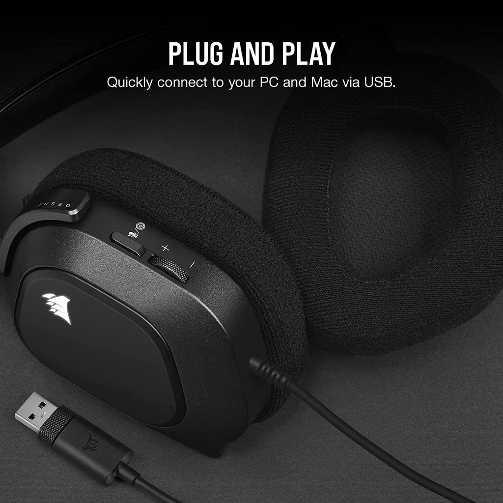 Corsair HS80 RGB Wired USB Premium Gaming On Ear Headphones with Dolby Audio 7.1 Surround Sound (Broadcast-Grade Omni-Directional Microphone, Memory Foam Earpads, High-Fidelity Sound) (Carbon)