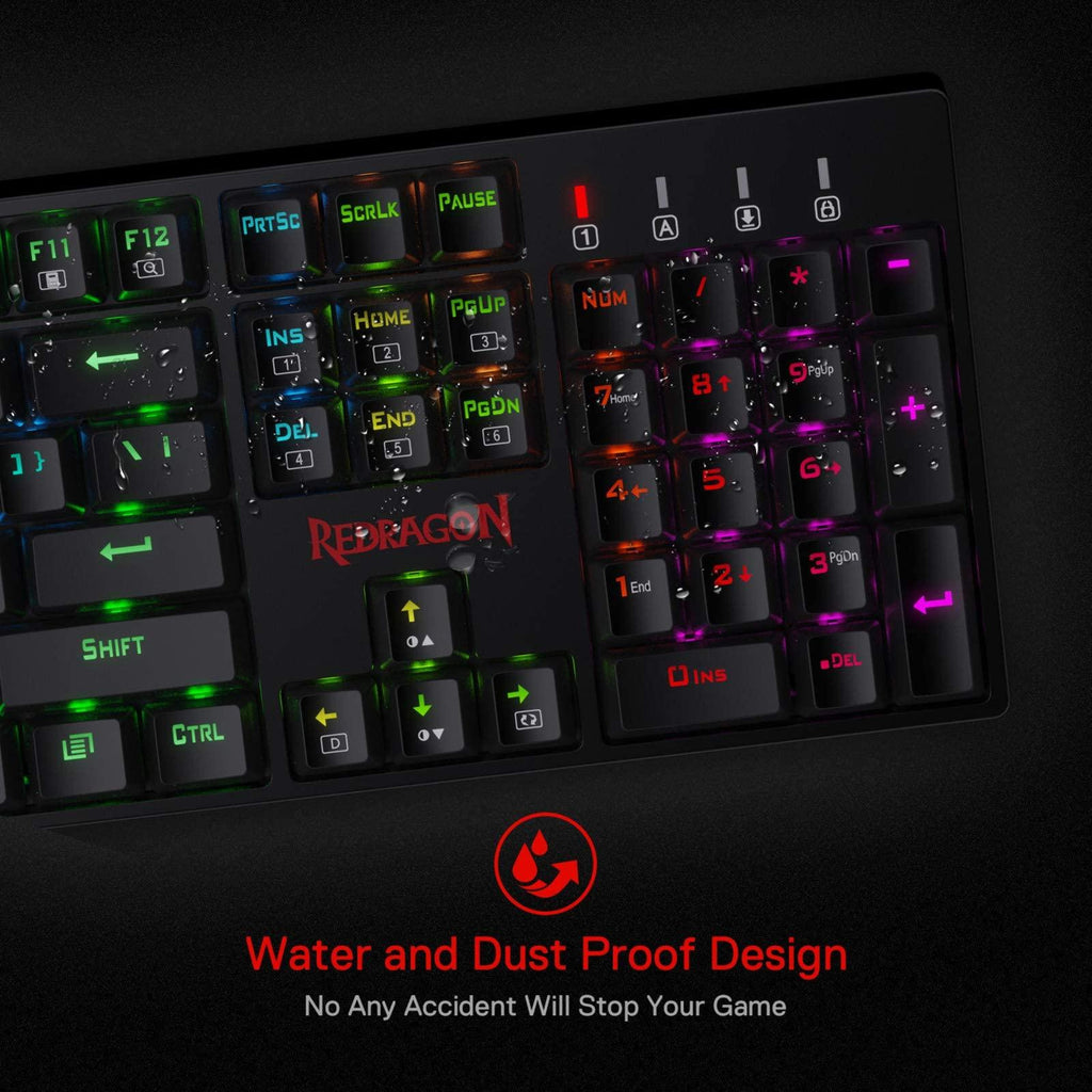 Redragon SU-RARA K582 RGB LED Backlit Mechanical Gaming Wired Keyboard with 104 Keys-Linear and Quiet-Red Switch, Black