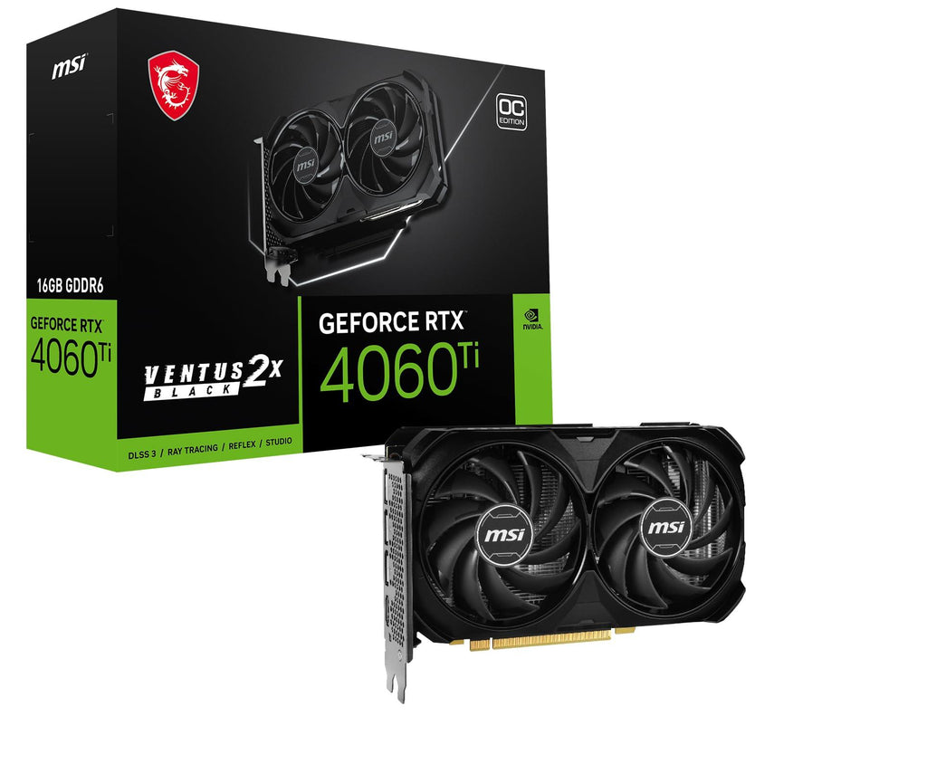 MSI Gaming Geforce RTX 4060 Ti 16Gb Gdrr6 Boost Clock: 2625 Mhz 128-Bit Hdmi/Dp Nvlink Torx Fan 4.0 Ada Lovelace Architecture Graphics Card (RTX 4060 Ti Ventus 2X Black 16G Oc) - Pci_E_X16, Gddr6