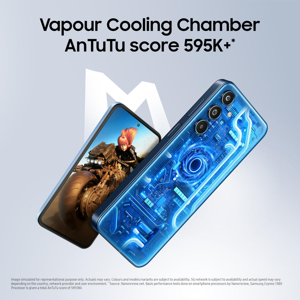 Samsung Galaxy M35 5G (Daybreak Blue,8GB RAM,128GB Storage)| Corning Gorilla Glass Victus+| AnTuTu Score 595K+ | Vapour Cooling Chamber | 6000mAh Battery | 120Hz Super AMOLED Display| Without Charger