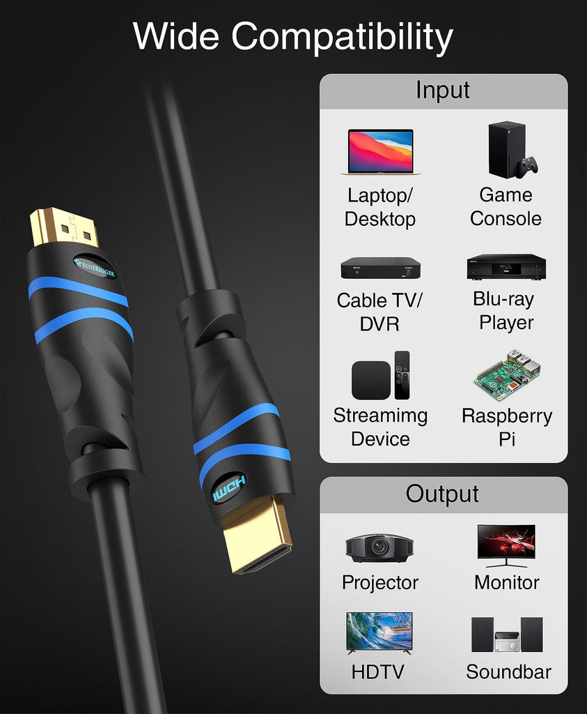 BlueRigger 8K HDMI 2.1 Cable (6FT, 8K 60Hz HDR, 4K 120Hz, High Speed 48Gbps with Ethernet, eARC, 3D, HDCP 2.3) - Compatible with PS5, Xbox, Roku, Apple TV, Switch, PC