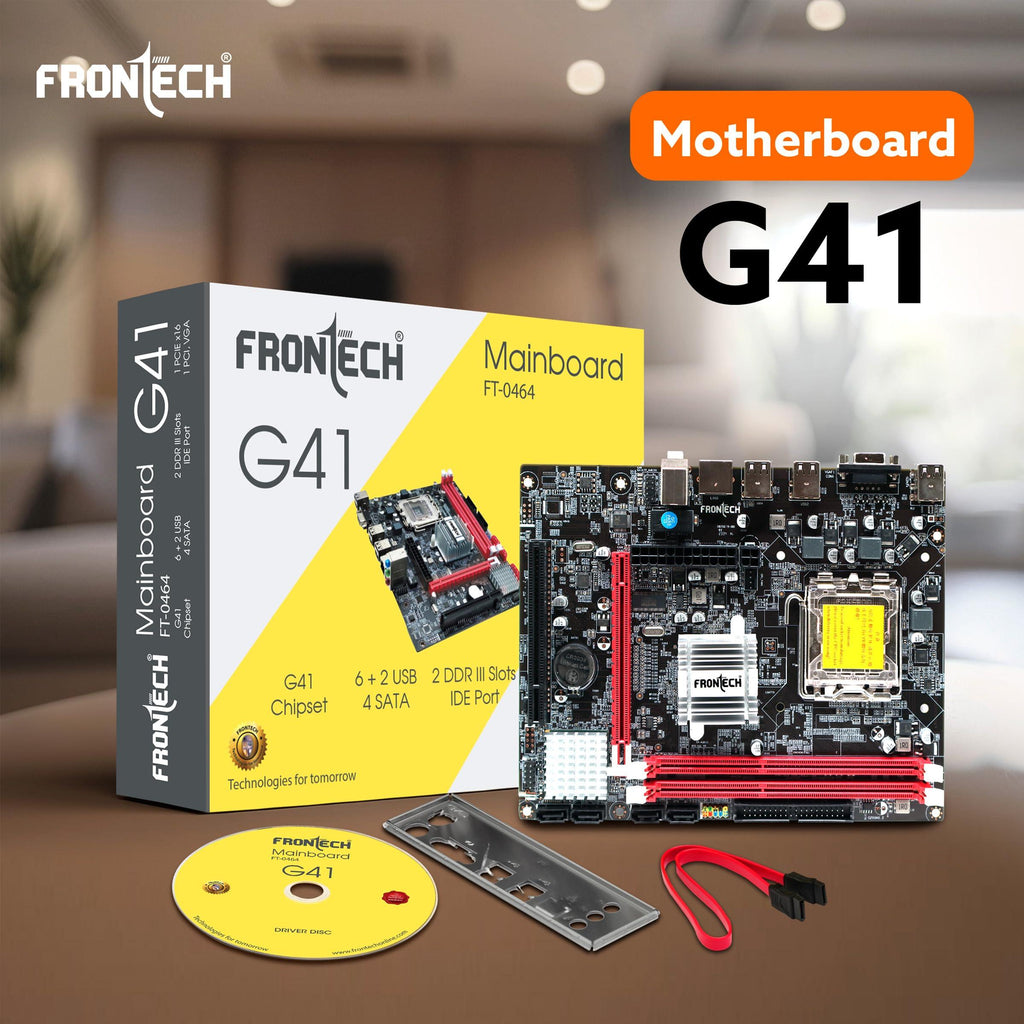 FRONTECH G41 Chipset Motherboard with 2xDDR3 RAM Slots LGA775 Supports Core 2 Quad/Core 2 Extreme/Duo/Pentium/Celeron Processors|6+2 USB Ports|PCIe 16x|4xSATA Slots |1xHDMI, 1xVGA (FT-0464)