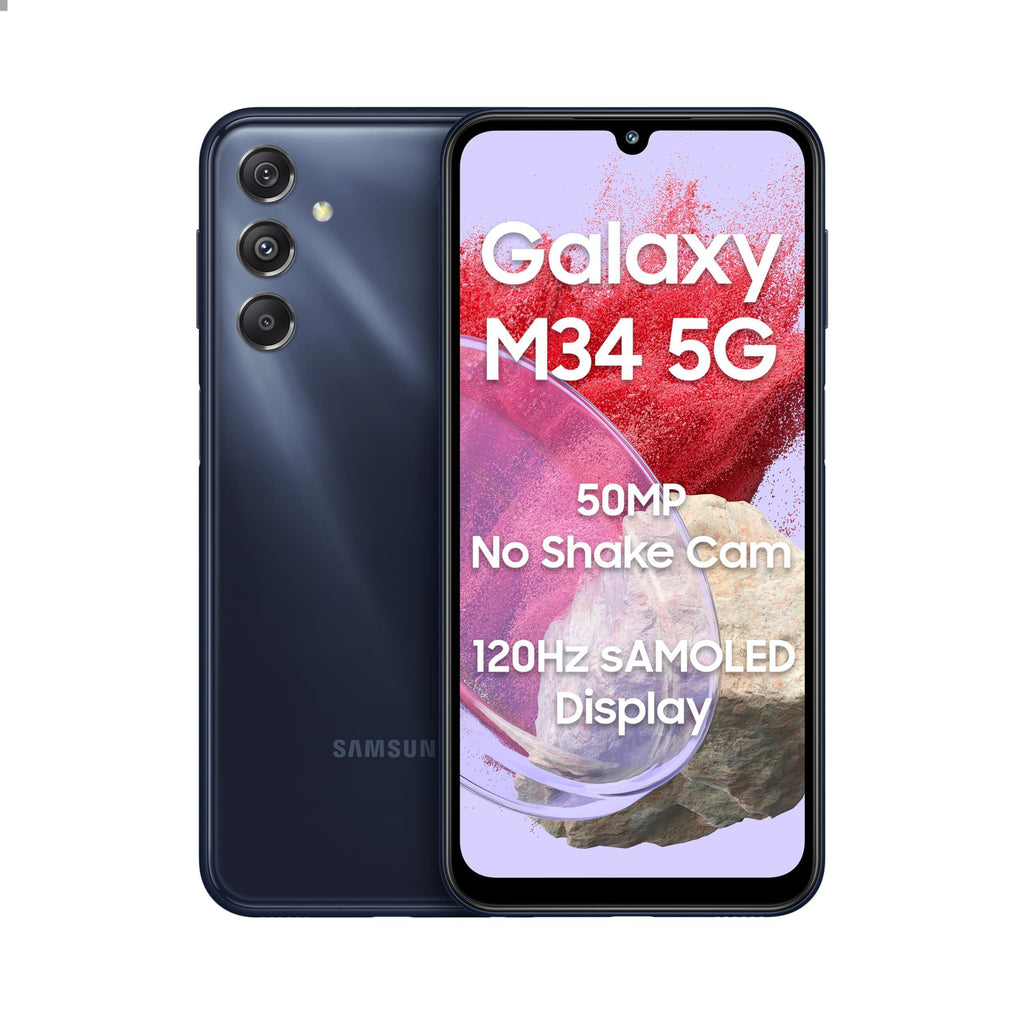 (Refurbished) Samsung Galaxy M34 5G (Midnight Blue,6GB,128GB)|120Hz sAMOLED Display|50MP Triple No Shake Cam|6000 mAh Battery|4 Gen OS Upgrade & 5 Year Security Update|12GB RAM with RAM+|Android 13|Without Charger - Triveni World