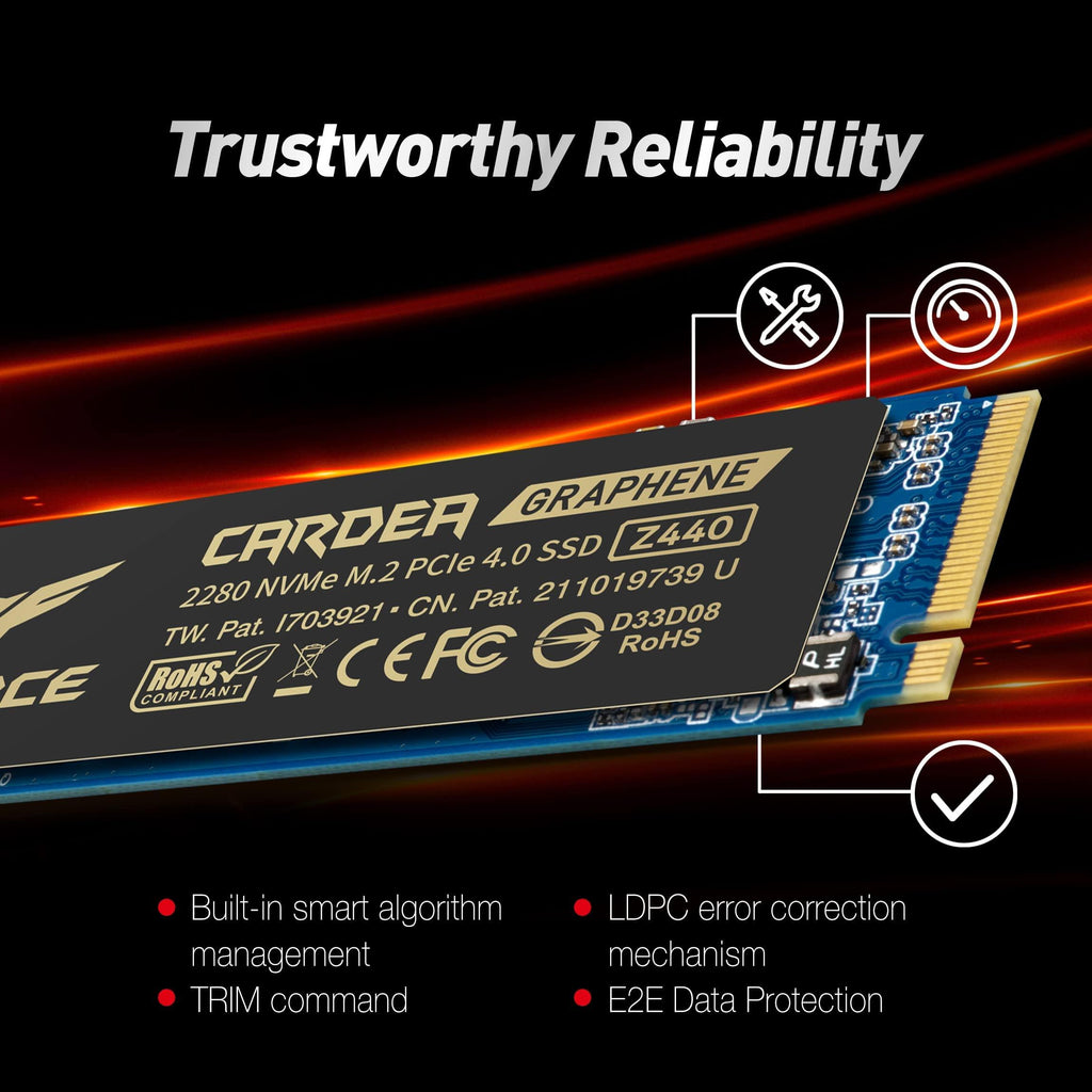 TEAMGROUP T-Force Cardea Zero Z440 1TB NVMe PCIe Gen4 x4 M.2 2280 Gaming Internal Solid State Drive SSD TM8FP7001T0C311 (Read/Write Speed up to 5,000/4,400 MB/s)