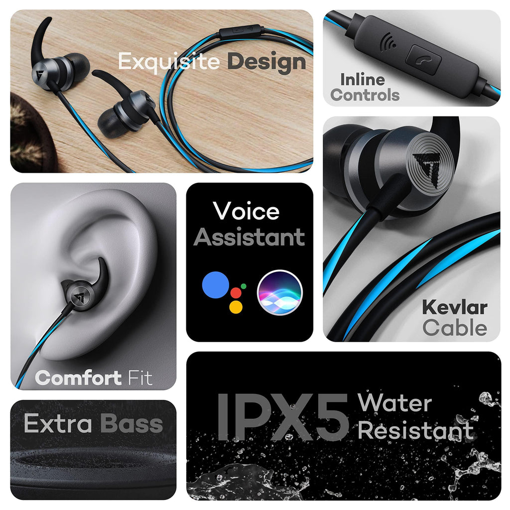 Boult Audio X1 Pro Wired Earphones with Type-C Port, 10mm Bass Drivers, Inline Controls, IPX5 Water Resistant, Comfort Fit earphones wired headphones with mic, Type C earphones, Voice Assistant (Blue) - Triveni World