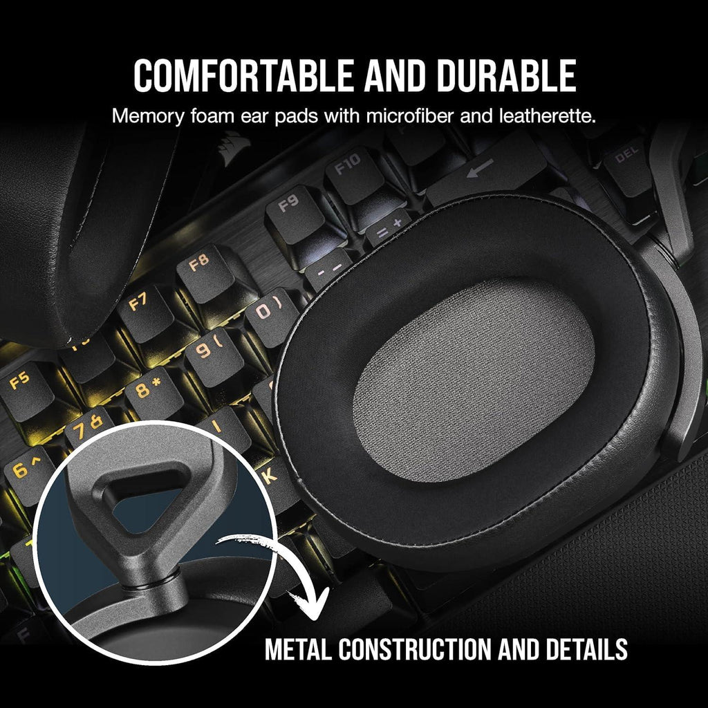 Corsair HS65 Surround Wired Gaming On Ear Headset (Leatherette Memory Foam Ear Pads, Dolby Audio 7.1 Surround Sound on PC and Mac, SonarWorks SoundID Technology, Multi-Platform Compatibility) Carbon