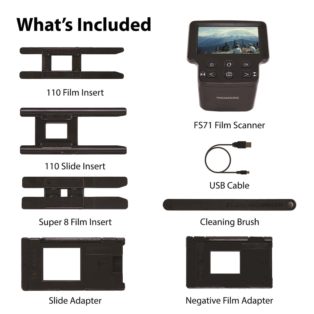 Magnasonic All-in-One 22MP Film Scanner with Large 5" Display & HDMI, Converts 35mm/126/110/Super 8 Film & 135/126/110 Slides into Digital Photos, Built-in Memory (FS71)