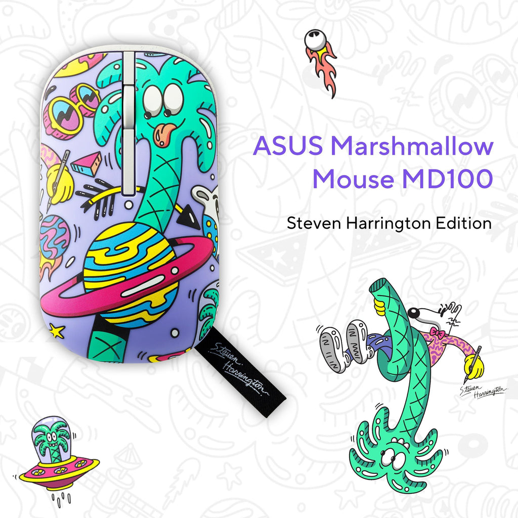 ASUS Marshmallow Mouse MD100 Steven Harrington Edition/Silent, Adj. DPI, Multi-Mode, Wireless Optical Mouse (2.4GHz Wireless, Bluetooth, Limited Edition Mouse)