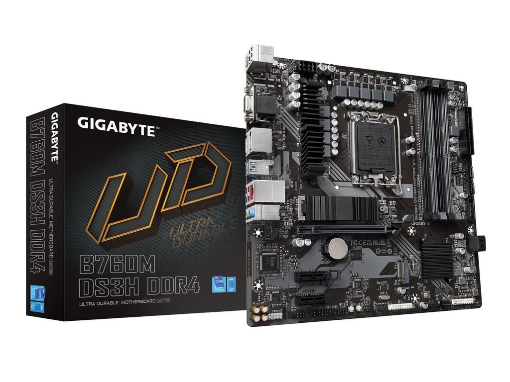 GIGABYTE B760M DS3H DDR4 (LGA 1700/ Intel/ B760/ M-ATX/ DDR4/ Dual M.2/ PCIe 4.0/ USB 3.2 Gen 2 Type-C/ 2.5GbE LAN/Q-Flash Plus/PCIe EZ-Latch/Gaming Motherboard)