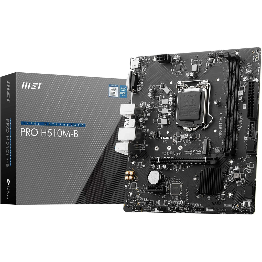 MSI PRO H510M-B Motherboard, Micro-ATX - Supports Intel Core 10th Gen Processors, LGA 1200-2 x DIMMs, 1 x PCIe 3.0 x16, USB 3.2 Gen1, 1G LAN, HDMI 1.4