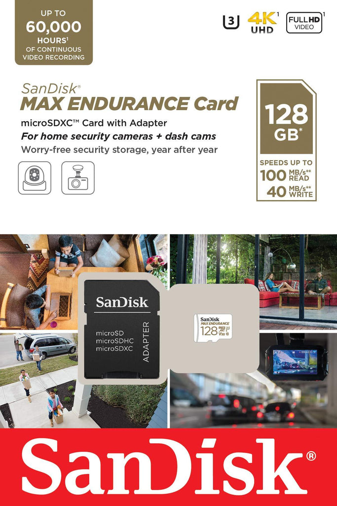 SanDisk 128GB MAX Endurance microSDHC™ Card with Adapter for 4K Video on Dashcams and Video Surveillance Cameras