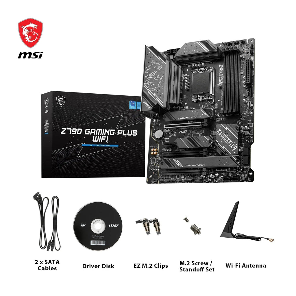 MSI Z790 GAMING PLUS WIFI Motherboard, ATX - Supports 14th/13th/12th Gen Intel Core Processors, LGA 1700 - DDR5 Memory Boost 7200+MHz/OC, 1 x PCIe 5.0 x16, 4 x M.2 Gen4, 2.5G LAN, Wi-Fi 6E