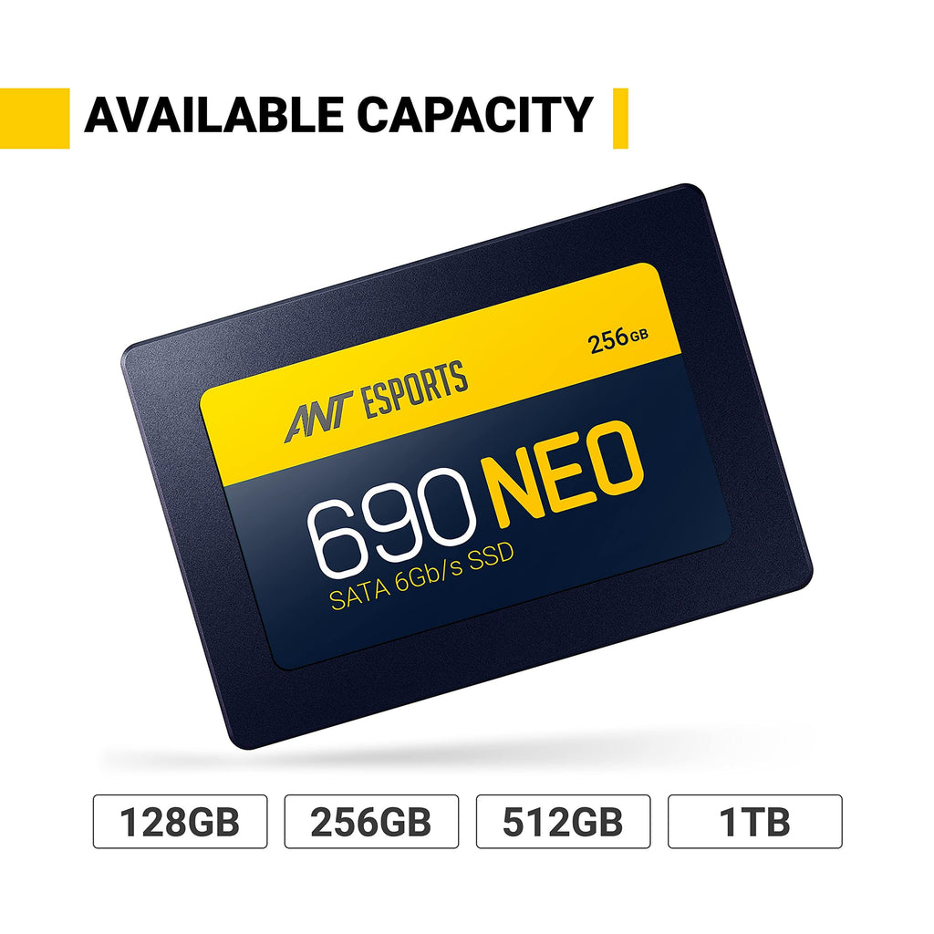 Ant Esports 690 Neo Sata 2.5" 256GB Internal Solid State Drive/SSD with SATA III Interface, 6Gb/s, Fast Performance, Read/Write - 500/400 MB/s, Quad Channel Controller compatible with PC and LAPTOP