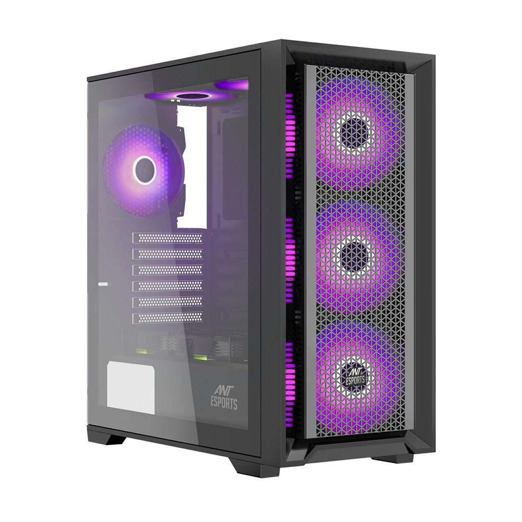 Ant Esports SX7 Mid- Tower Computer Case/Gaming Cabinet - Black | Support ATX, Micro-ATX, Mini-ITX | Pre-Installed 3 x 120mm Front Fans