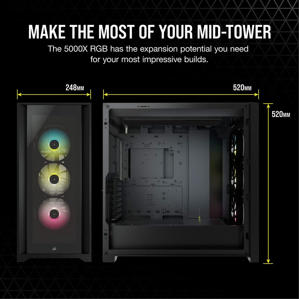 Corsair iCUE 5000X RGB Tempered Glass Mid-Tower ATX Computer Case/Gaming Cabinet - Black - CC-9011212-WW