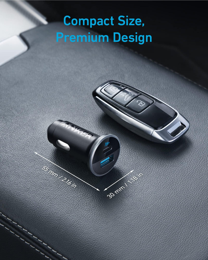 Anker 323 Car Charger 52.5W with PowerIQ 3.0 Ultra-Compact Dual-Port USB-C Fast Charing, Charge 2 devices simultaneously, compatibility with iPhone, iPad, Airpods, Samsung Galaxy Series and More-Black