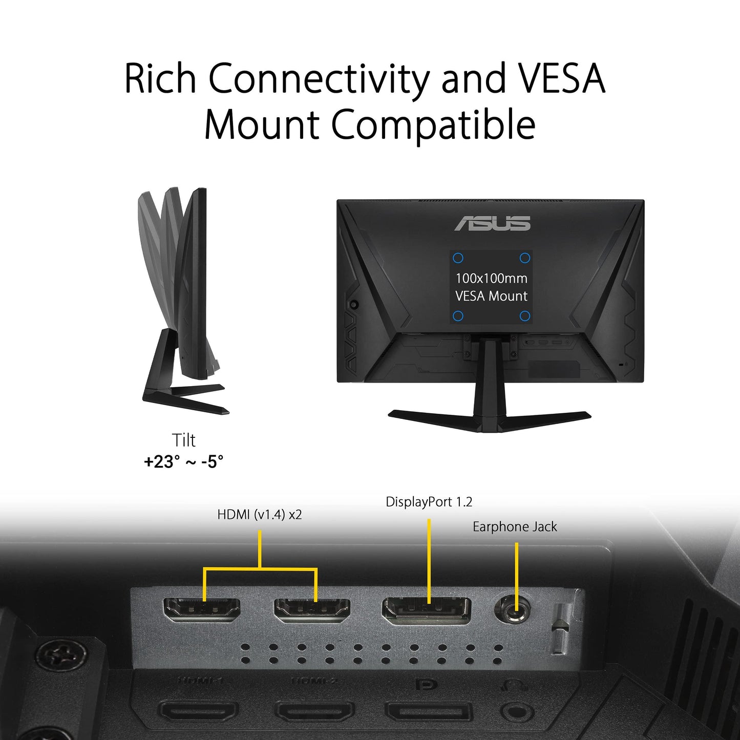 ASUS Tuf Gaming 23.8 Inch 1080P LED Monitor(Vg247Q1A)-Full Hd,165Hz(Supports 144Hz) 1Ms,Extreme Low Motion Blur,Adaptive-Sync,Freesync Premium,Shadow Boost,Speakers,Eye Care,Hdmi,Displayport,Black