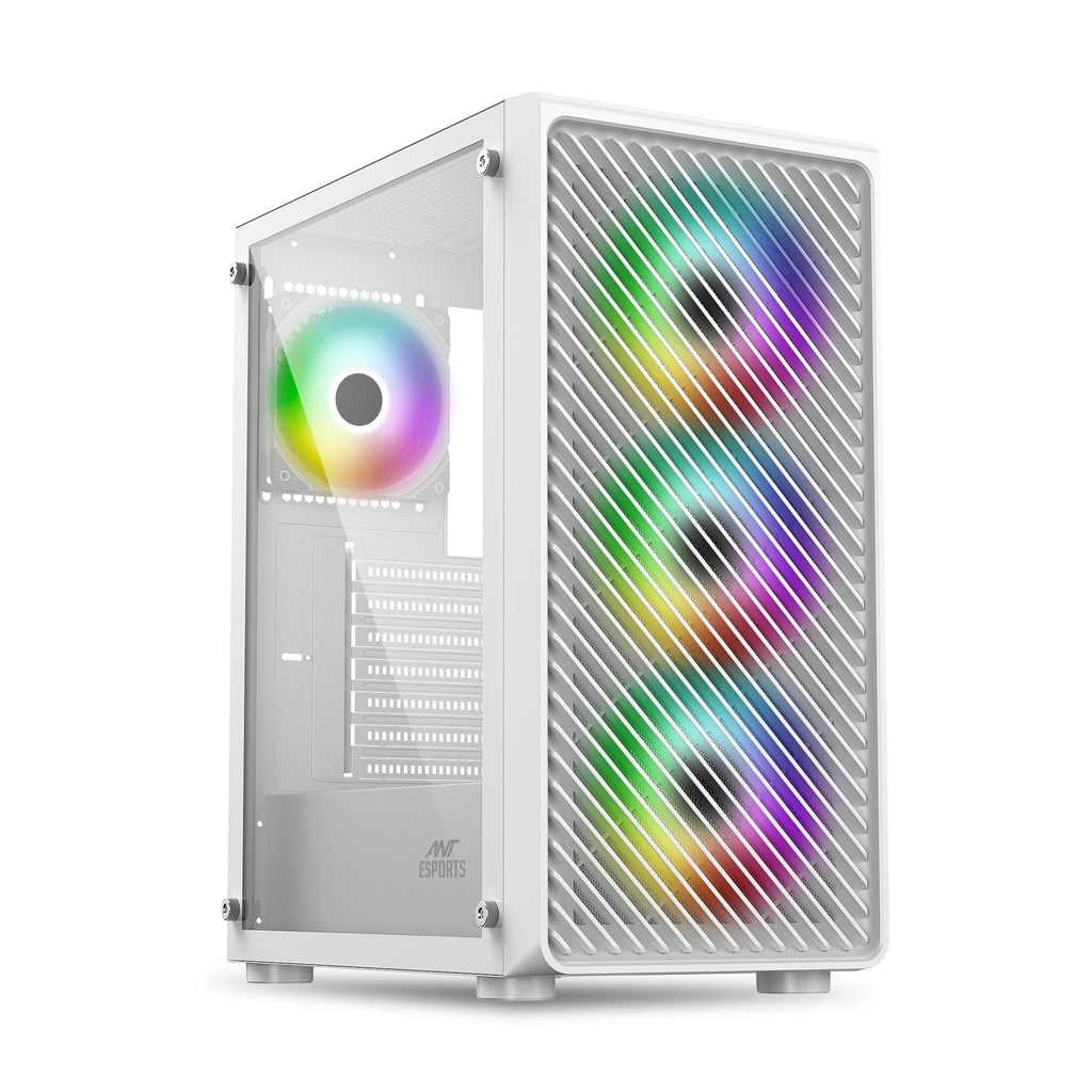 Ant Esports 211 Air Mid-Tower Computer Case I Gaming Cabinet - White | Support ATX, M-ATX, ITX | Pre-Installed 3 x 120mm ARGB Front Fan & 1 x 120mm ARGB Rear Fan