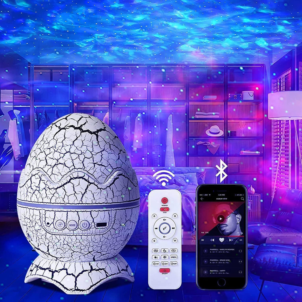 PIKOY Dinosaur Egg Galaxy Star Projector Starry Light with Wireless Music Player, Night Light with White Noise, Nebula, Timer & Remote Control Best Gift & Decoration for Children's and Adults' Bedroom