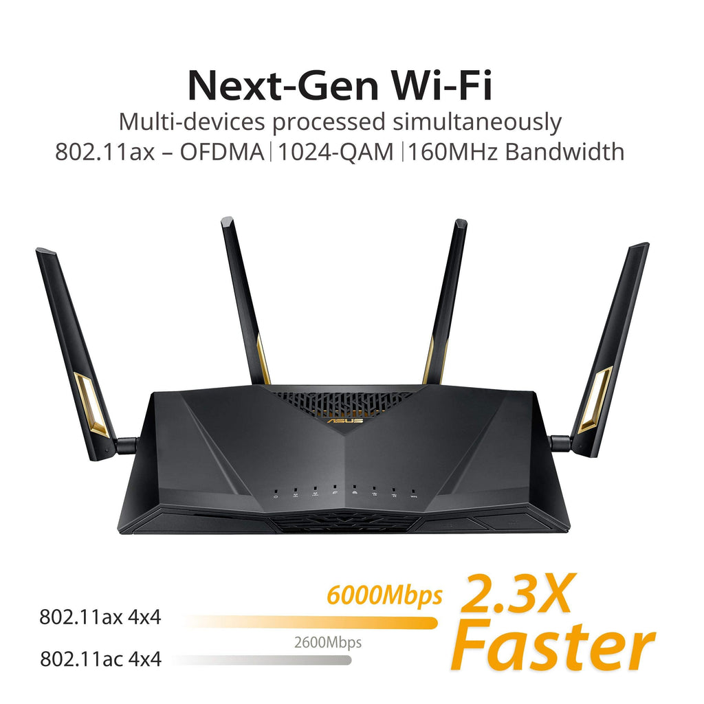 ASUS RT-AX88U AX6000 1 Gbps Dual Band WiFi 6 (802.11ax) (Black) Gaming Router Supporting MU-MIMO and OFDMA Technology, with AiProtection Pro Network Security Powered by Trend Micro & Adaptive QoS