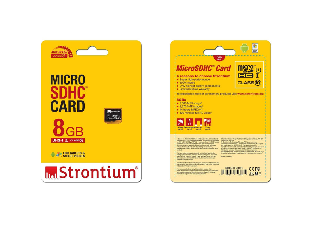 Strontium MicroSD Class 10-8GB Memory Card (Black)