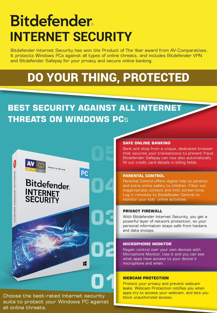 Bitdefender - 1 Computer,3 Years - Internet Security | Windows | Latest Version | Email Delivery in 2 Hours- No CD |