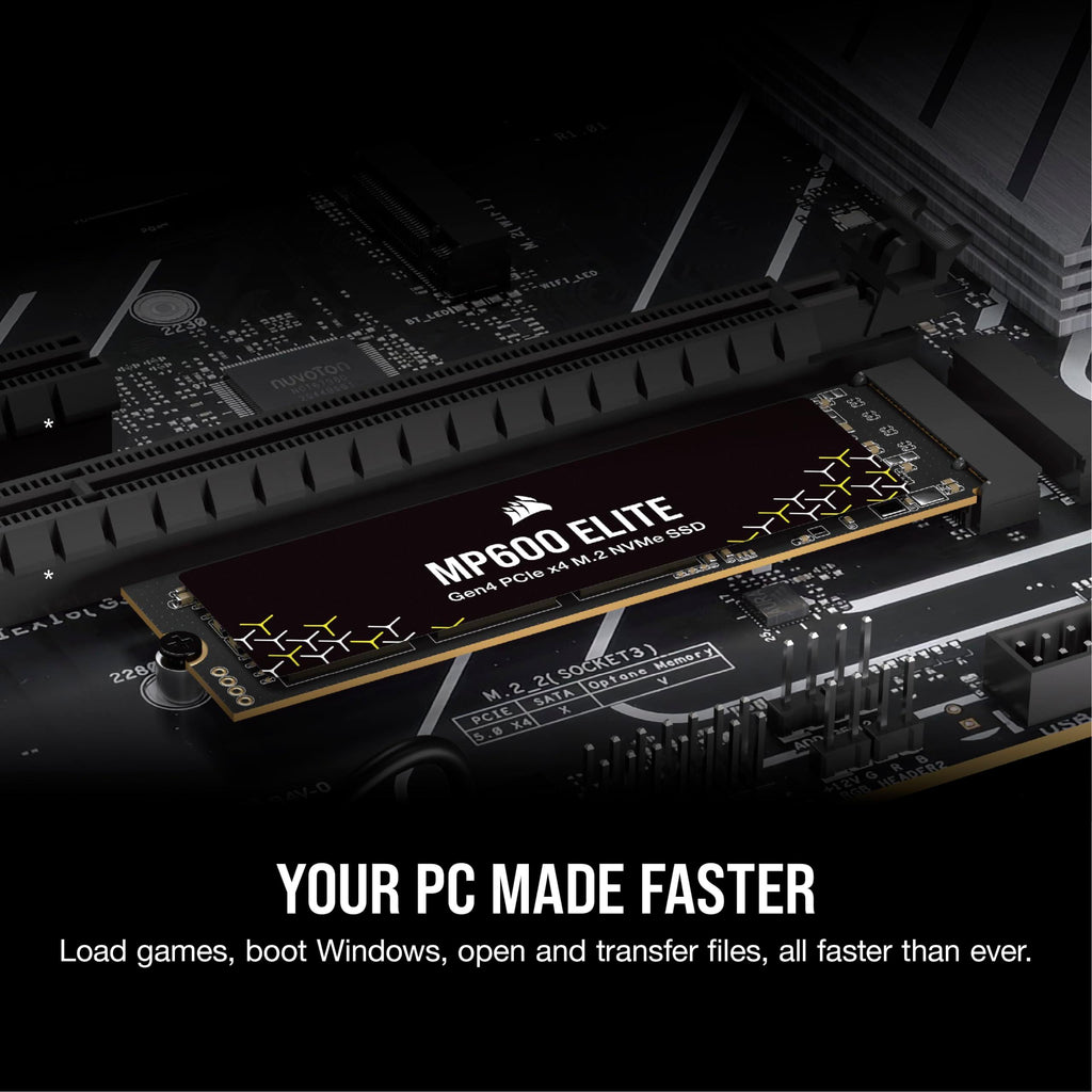 Corsair MP600 Elite 2TB PCIe Gen4 x4 NVMe M.2 SSD -Upto 7000 MB/s - High-Density 3D TLC NAND - M.2 2280