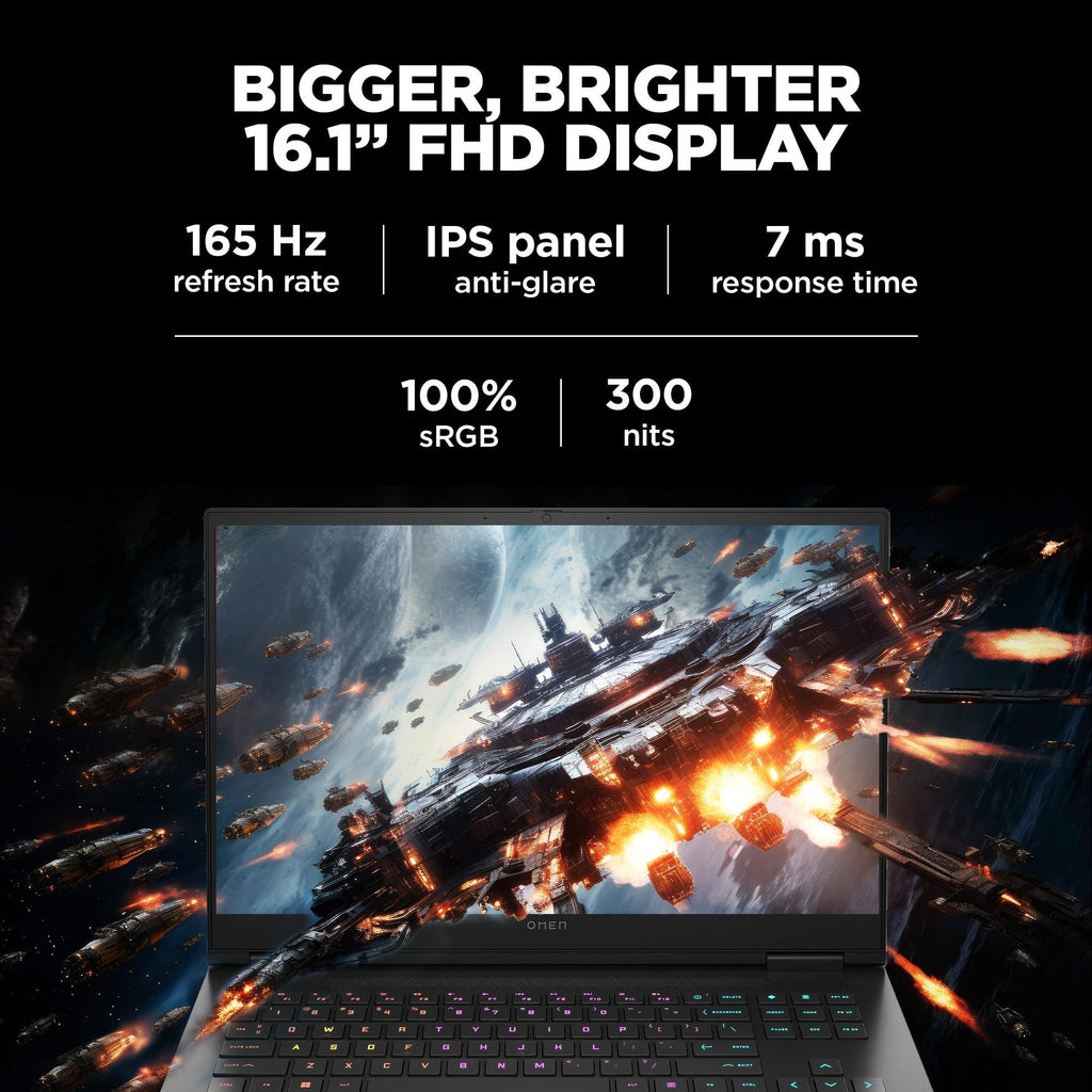 HP OMEN Gaming Laptop, Intel Core i7-13700HX, 6GB RTX 3050 GPU, 16.1-inch (40.9 cm), 95W TGP, FHD, IPS, 165Hz, 300 nits, 16GB DDR5, 512GB SSD, RGB Backlit KB, B&O (MSO, Black, 2.32 kg), wf0179TX