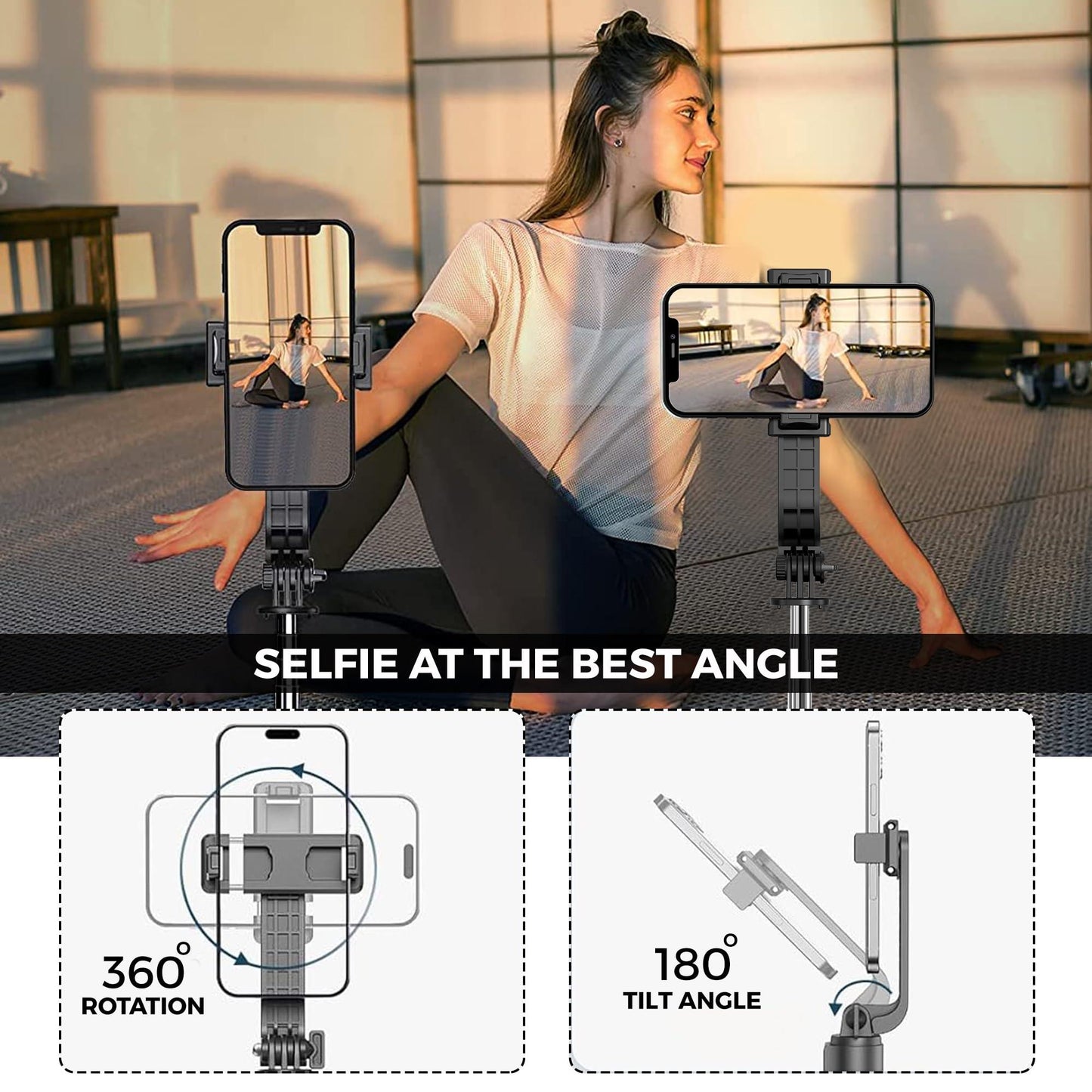 WeCool S6 Reinforced Bluetooth Selfie Stick with Tripod Stand, 45inc/ 130cm Long Selfie Stick with 6-Section Stable Base, Detachable Mobile Holder, Compatible with Mobile/GoPro for Video & Photoshoot