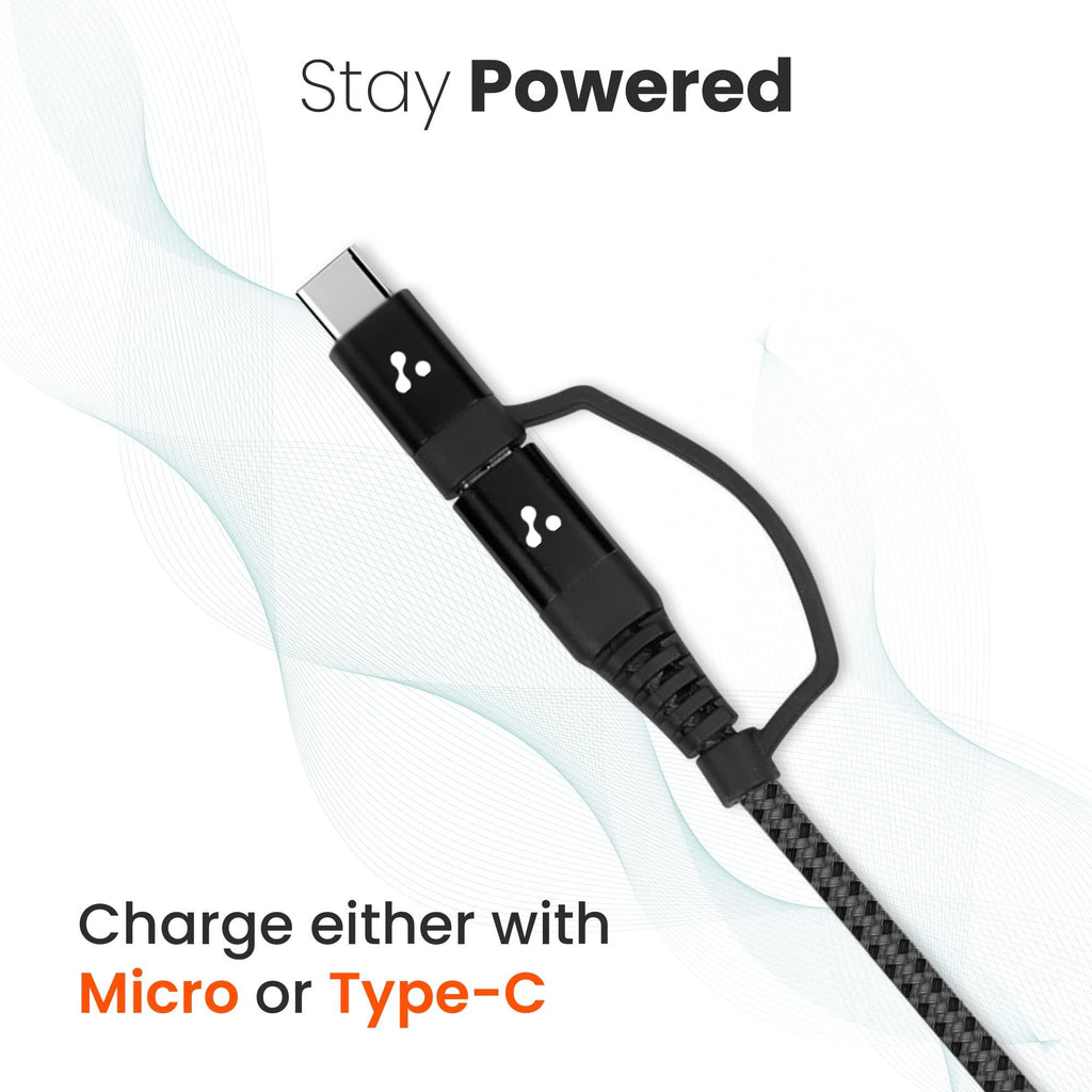 Ambrane 2 in 1 Type-C & Micro USB Cable with 3A Fast Charging Mobile Cable, 480 mbps Data Sync, Quick Charge 3.0, 1m Braided Cable, Compatible with All Type-C & Micro USB Devices (ABDC-10, Black)