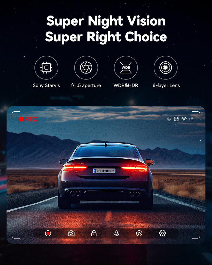 REDTIGER F7NP Dash Camera for Cars, 4K/2.5K HD Dual Dash Cam Front and Rear, 32GB Card Included, Built-in GPS WiFi, 3.18” IPS Screen, 170°Wide Angle, WDR, 24H Parking Mode