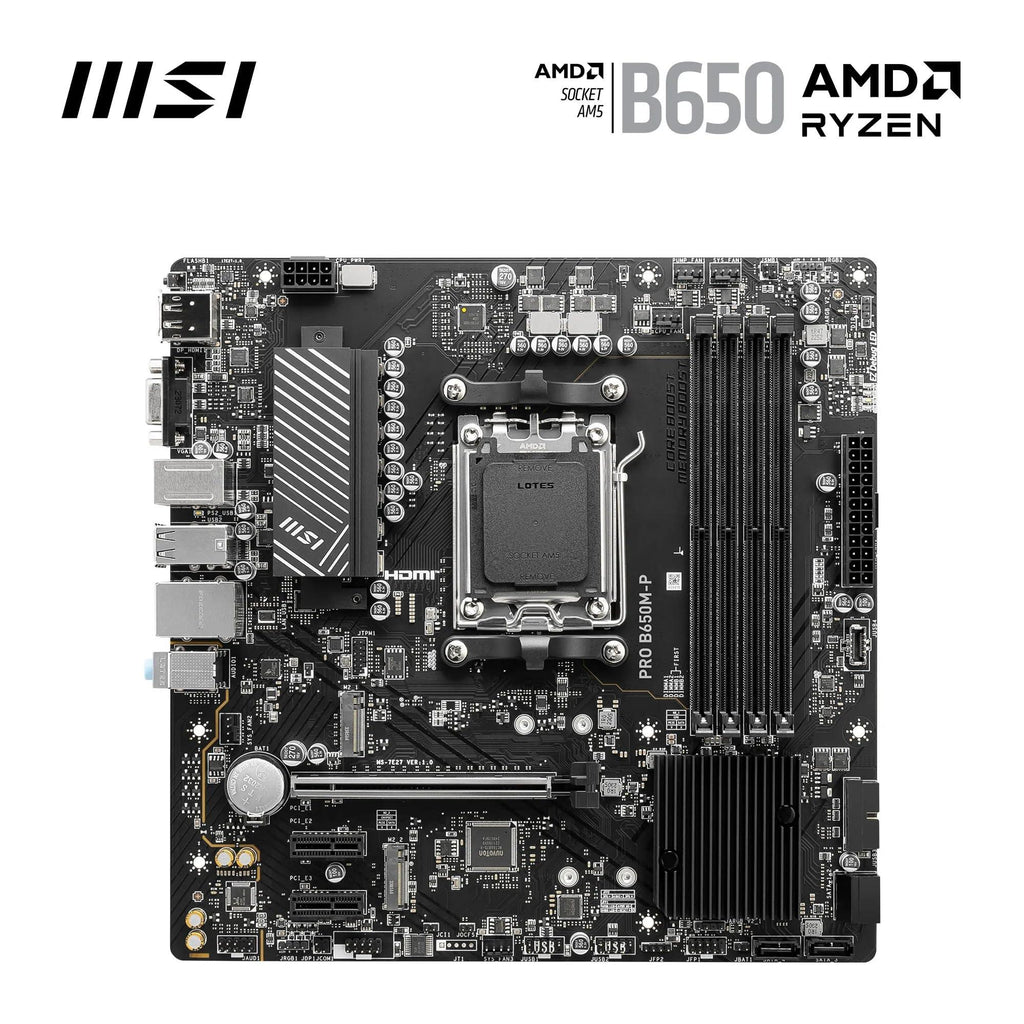 MSI PRO B650M-P Motherboard, Micro-ATX - Supports AMD Ryzen 7000 Series Processors, AM5 - DDR5 Memory Boost 6000+MHz/OC, 1 x PCIe 4.0 x16, 2 x M.2 Gen4, 2.5G LAN