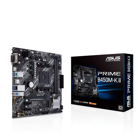 ASUS Prime B450M-K II (AMD AM4 Socket for AMD Ryzen 5000/4000/ 3rd/2nd/1st Gen) DIMM Micro ATX Motherboard with M.2 HDMI/DVI-D/D-Sub SATA 6 Gbps 1 Gb Ethernet USB 3.2 Gen 1 Type-A, BIOS Flashback