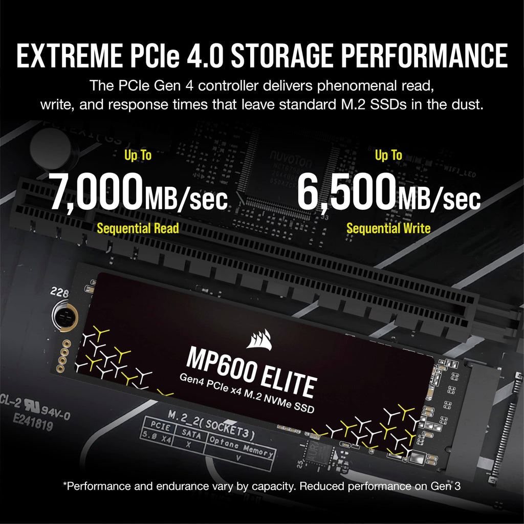 Corsair MP600 Elite 2TB PCIe Gen4 x4 NVMe M.2 SSD -Upto 7000 MB/s - High-Density 3D TLC NAND - M.2 2280