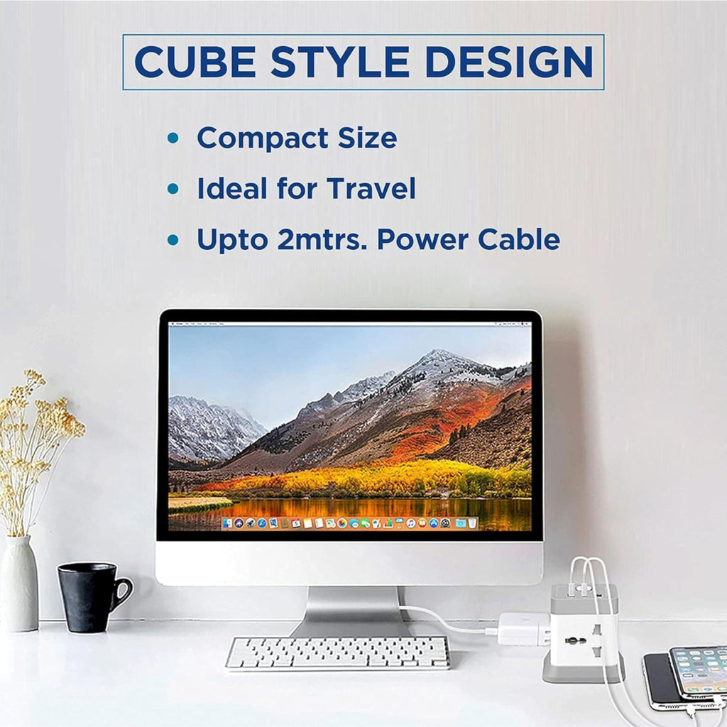 EMBOX Cube Extension Board with USB Port with Universal Sockets and USB (2.4 A) (QC 3.0) with Overload Protector, Indicator, 1.8 mtr Extension Cord, Safety Shutter-Multi Plug Socket